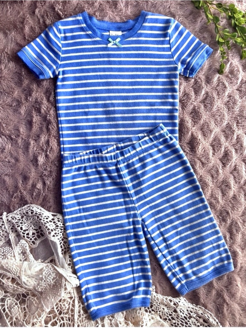 Mini Boden Blue & White Striped Pajama Set – Size 5Y